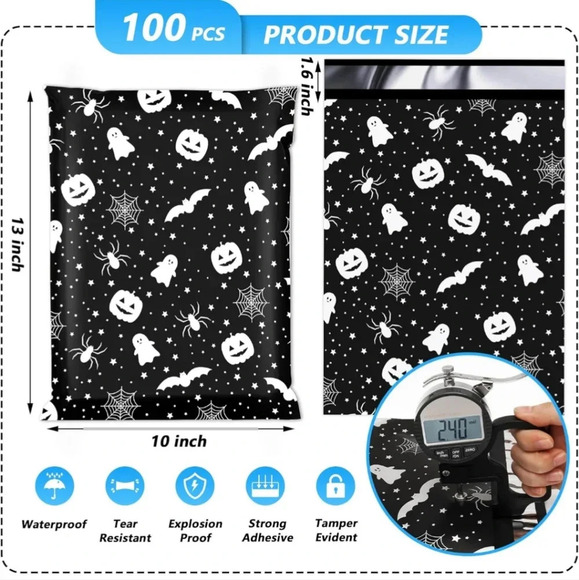 Halloween Poly Mailer 10x13 Inch 100 Pcs, Waterproof and Tear-Resistant Shipping - Picture 2 of 7